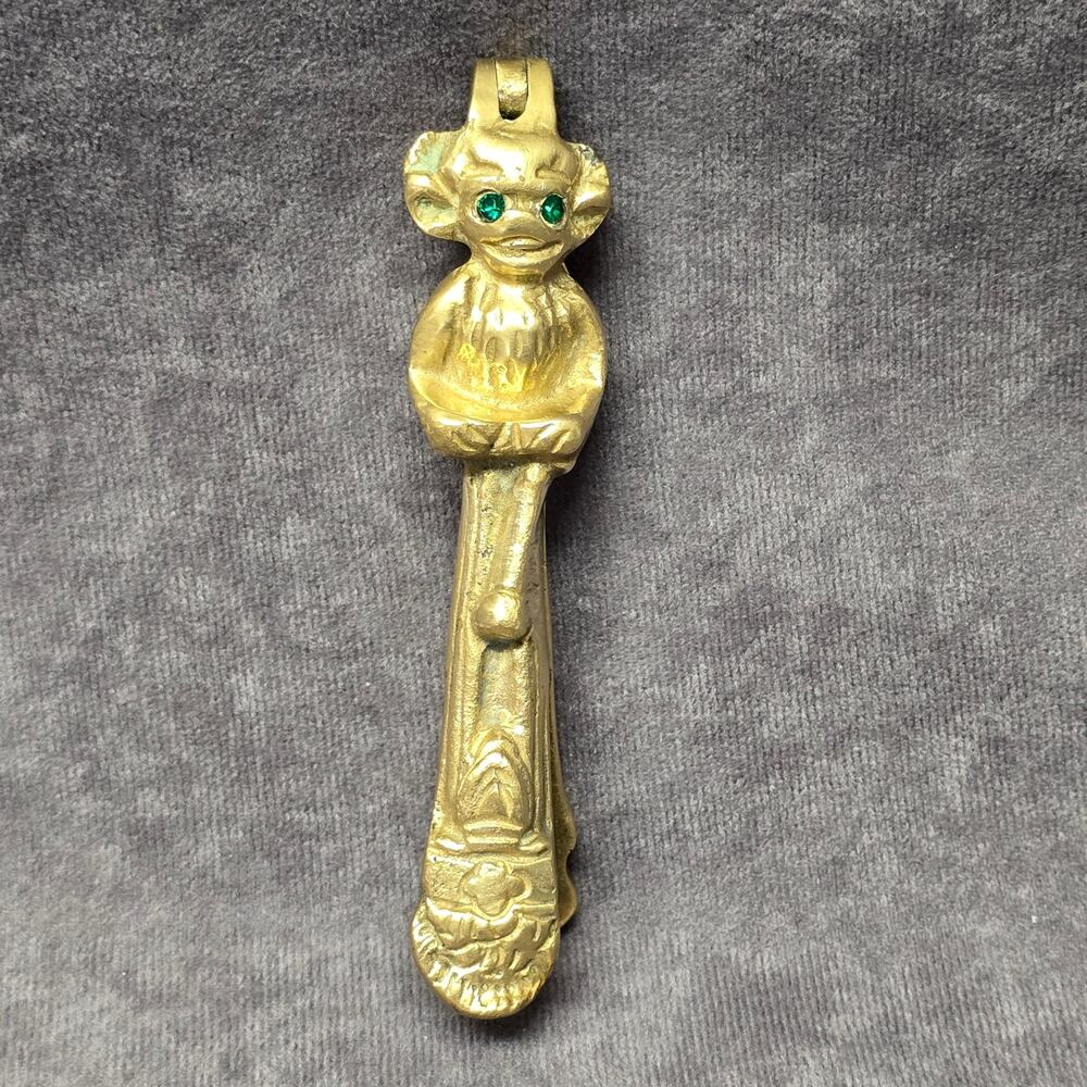 Vintage Brass Lincoln Imp Monkey Emerald Eyes Nutcracker Italy